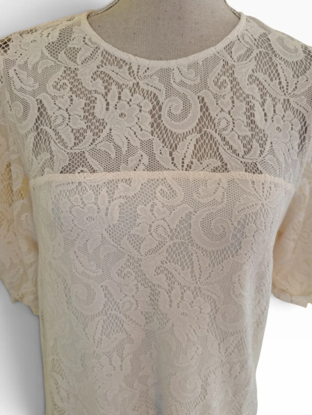 Anthropologie White Lace Short-Sleeve Blouse